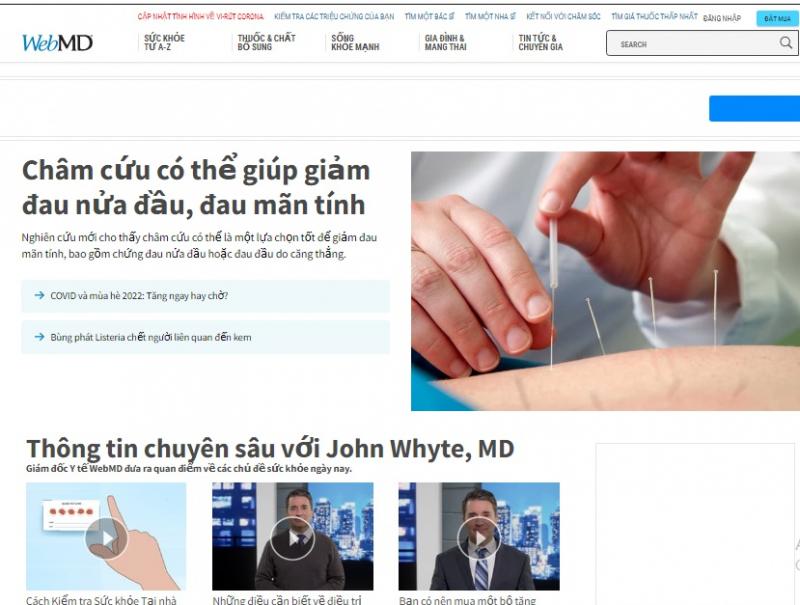 Giao diện Thẻ Y tế từ webmd.com